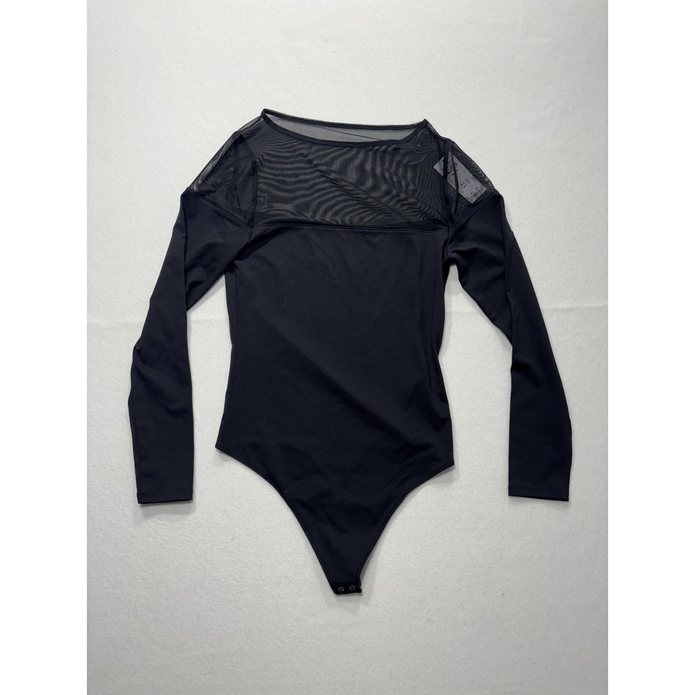 Abercrombie & Fitch Bodysuit Womens Medium Black Mesh Sheer Long Sleeve Thong